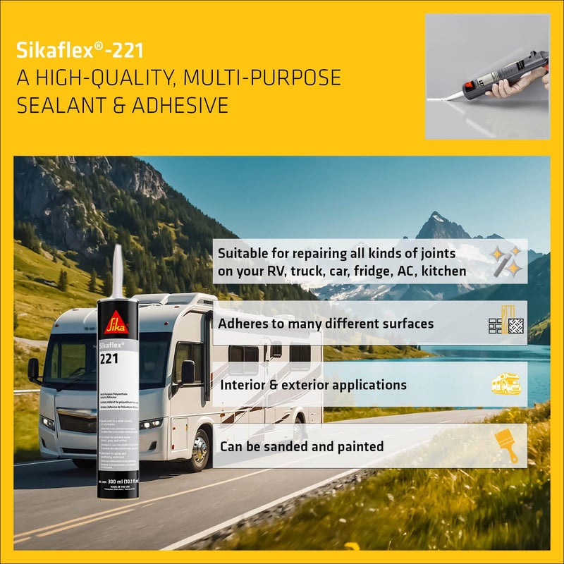 SIKA Sikaflex-221 Multi-Purpose Sealant/Adhesive, Gray, 10.1 fl. oz â€“ Fast-Curing Polyurethane, Highly Elastic, Weather-Resistant, Sandable & Paintable, Bonds to Wood, Metal, and Plastics - Image 3